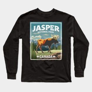 Jasper National Park Moose Vintage Look Long Sleeve T-Shirt